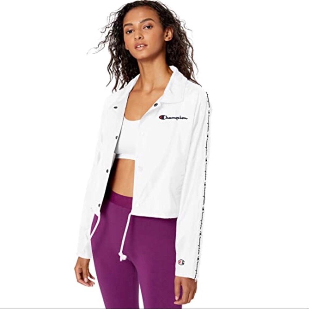 Champion Zip Tape Crop Coaches Jacket Sz Sm